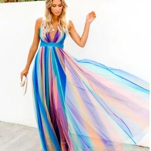 NWT Luxxel Maxi Rainbow Dress Size L